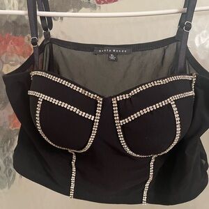 Black Rhinestone Embellished Bustier Top